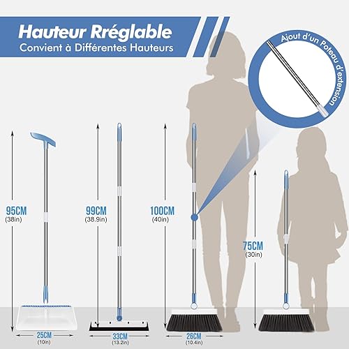 Myiosus Pelle Balayette Manche Long, Balai et Pelle Ensemble, Rotatif à 180 Degrés de Balais Nettoyer Sol, Balai Pelle sans se Baisser pour Extérieur, Jardin, Hall, Intérieur (Blanc) - Nail Gallerys