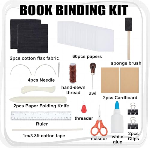 WEBEEDY Kit de Reliure Artisanale DIY Noir Complet pour Adultes Kit de Reliure Artisanale avec Fil Papier et Autres Outils pour les Débutants,10X15cm(A6) - Nail Gallerys