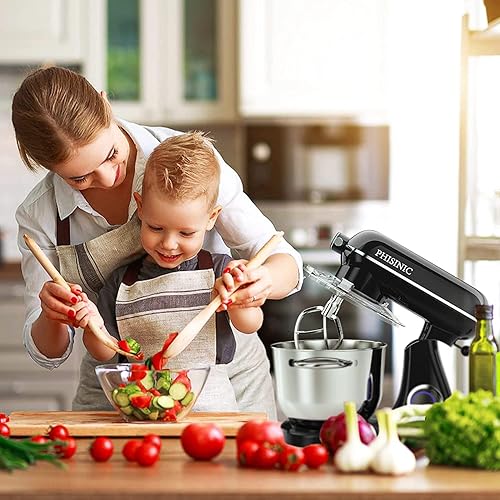 PHISINIC 1800W Pétrin Professionnel, Boîtier tout en Métal, Faible Bruit Robot de Cuisine/Pâtissier Multifonction avec Fouet, Batteur, Crochet, 6.5L Bol d'Acier Inoxydable, 6+P Vitesses (Noir) - Nail Gallerys
