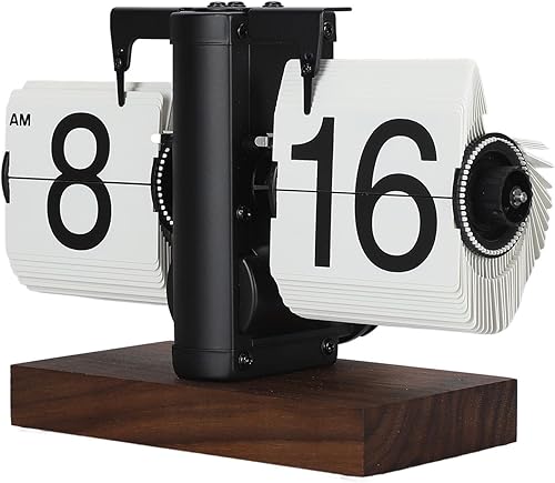 Cosiki Horloge Mécanique à Bascule, Facile à Lire, Alimentée par Batterie, Horloge de Bureau Numérique à Bascule de 12 Heures (Page Blanche avec Cadre Noir) - Nail Gallerys
