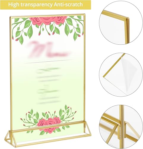 QWORK® 6 Pièces Cadres Photo Doré, Cadre Photo A5 en Acrylique, Porte-numéro de Table Double Face, pour Mariage, Restaurant - Nail Gallerys