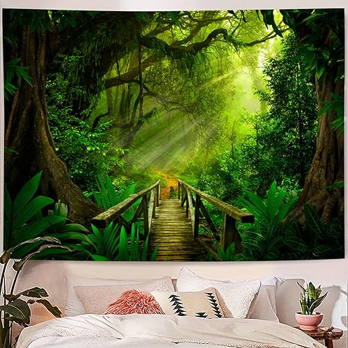 Bishilin Tapisserie Nature Forêt Vert, Tapisserie Murale Suspendue 260 x 240 cm Tapisserie Murale Extérieur Tenture Murale Chambre Enfant Chambre Salon - Nail Gallerys