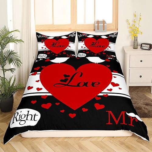 Mr Mrs Parure de Lit 220x240cm Toi et Moi Parure Housse de Couette pour Couple Amoureux Hommes Femmes Funny Quotes Housse de Couette Or et Noir Mariage Romantique Thème Respirant Room Decor - Nail Gallerys