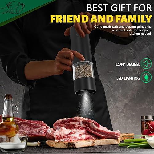 Aongray Moulin à poivre et sel électrique, fonctionnement à une main, fonctionne avec piles, moulin à épices en acier inoxydable avec lumière LED, grossier réglable, broyeur en céramique (1 pièce) - Nail Gallerys