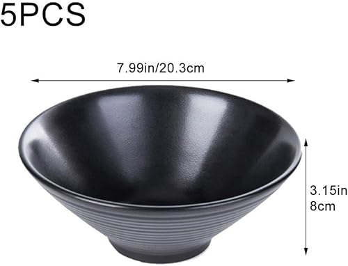 Ensemble De 5 Grands Bols Ramen De Style Japonais, Grands Bols Noirs pour Soupe Pho Thai Miso Udon, Nouilles Ou Plats Asiatiques, Bols en Mélamine - Nail Gallerys