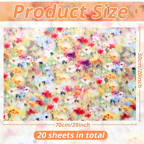Anvin Lot de 20 feuilles de papier de soie floral - 50 x 70 cm - Papier cadeau de mariage, découpage et scrapbooking pour fête prénatale, anniversaire, fête des mères (style vintage 6) - Nail Gallerys