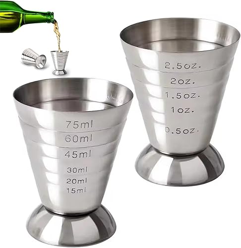 2pcs Jigger pour le barman 75 ml de cocktail en acier inoxydable tasse de mesure avec cocktail professionnel à l'échelle jigger accessoires de barman - Nail Gallerys