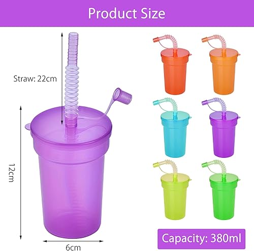 HENGBIRD 6 pièces gobelet enfant avec couvercle et paille, 6 couleurs de gobelet paille, gobelets en plastique avec couvercle et paille, gobelets à paille réutilisables pour enfants et adultes (380ML) - Nail Gallerys