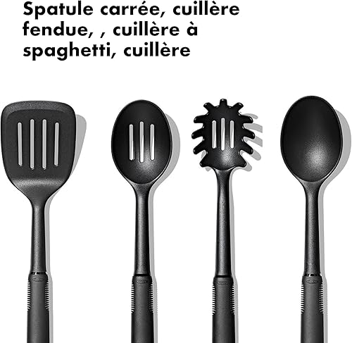 OXO Good Grips Set d’Outils en Nylon 4 pièces | Ensemble d’Ustensiles de Cuisine avec Cuillère, Cuillère à Fente, Spatule Carrée et Cuillère à Spaghetti | Antiadhésifs & Résistant à la Chaleur - Nail Gallerys