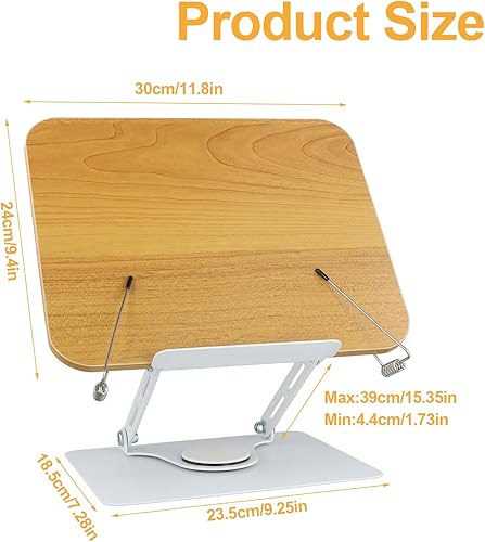 Litinliv Support de Livre sur Pied pour la Lecture, Support de Livre Réglable avec Base Pivotante à 360°, Support Livre, Porte Livre, Supports pour Livre de Recettes, Support Tablette Bois pour Livre - Nail Gallerys