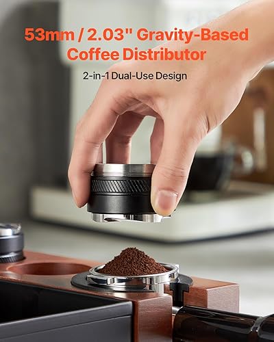 VEVOR Distributeur de café, 53 mm, outil de distribution de café expresso réglable 2 en 1, avec base en forme d'éventail, distributeur de poudre de café en acier inox 304, conception facile à démonter - Nail Gallerys