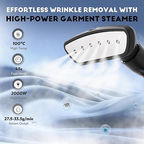 CGOLDENWALL 2000W Defroisseur Vapeur Vertical, 3.2L Réservoir d'Eau Amovible, Prêt en 45s, 2 Réglages des Vapeur pour Tous les Tissus - avec Accessoires et Hauteur Ajustable - Nail Gallerys