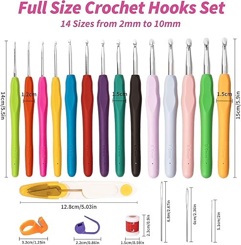 Aiguilles à Crochet Set, Domkan Ensemble de 14 pcs Crochet à Tricoter avec Poignées Ergonomiques en Caoutchouc à Prise Souple, kits de Crochet pour Adultes Débutants - Nail Gallerys