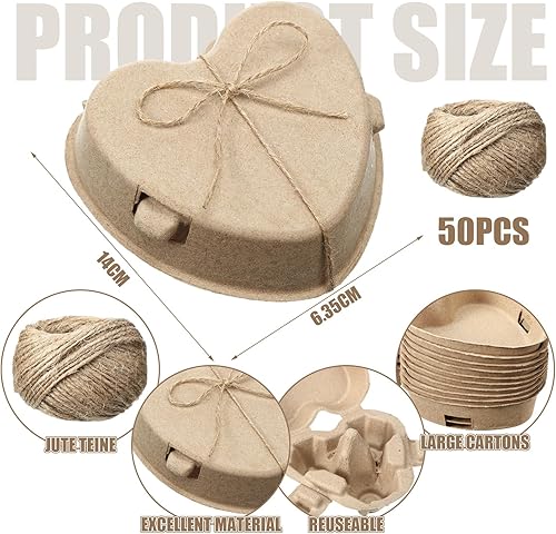 FoldTier Lot de 50 boîtes à œufs de Pâques en forme de cœur avec corde de jute réutilisables pour rangement dans le jardin, cadeau de Saint-Valentin pour les amateurs de poulet - Nail Gallerys