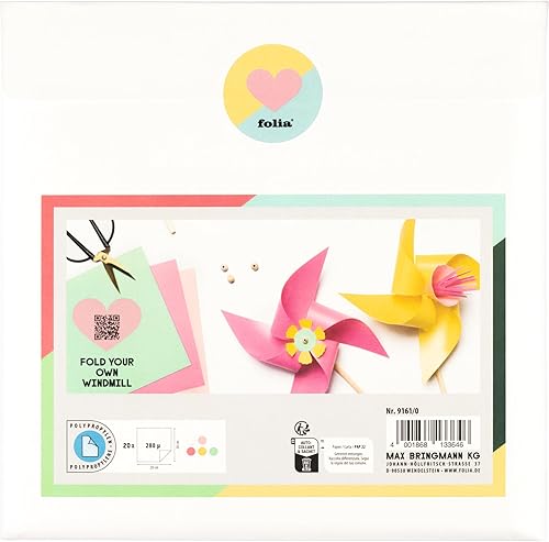 folia 9161/0 - Feuilles d'origami en Plastique 280µ, 20 x 20 cm, 20 Feuilles en 5 Couleurs différentes, pour Le Bricolage, la décoration et l'ornementation - Nail Gallerys