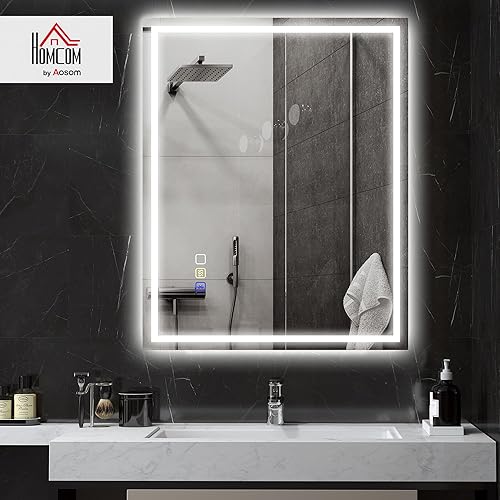 HOMCOM Miroir mural avec lumière LED et haut-parleur Bluetooth 100x80 cm, 3 couleurs, miroir de salle de bain avec luminosité réglable, fonction mémoire, anti-buée, interrupteurs tactiles, - Nail Gallerys