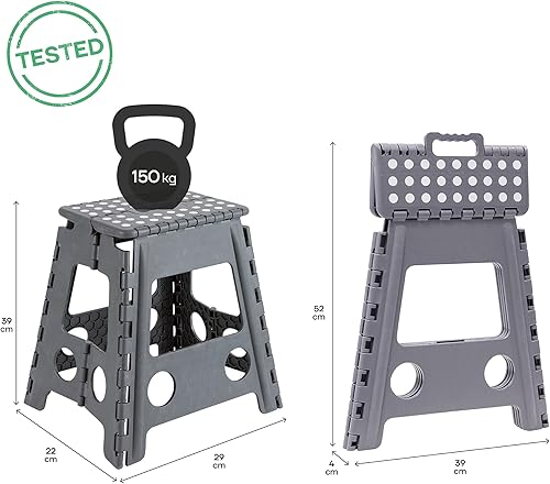 ARREGUI TB39-G Tabouret Pliant | Marchepied pour Adultes et Enfants | Escabeau Pliant | Tabouret marchepied Enfant | Tabouret pour la Cuisine, Salle de Bain, Camping | 39 cm Hauteur | Storm Grey - Nail Gallerys