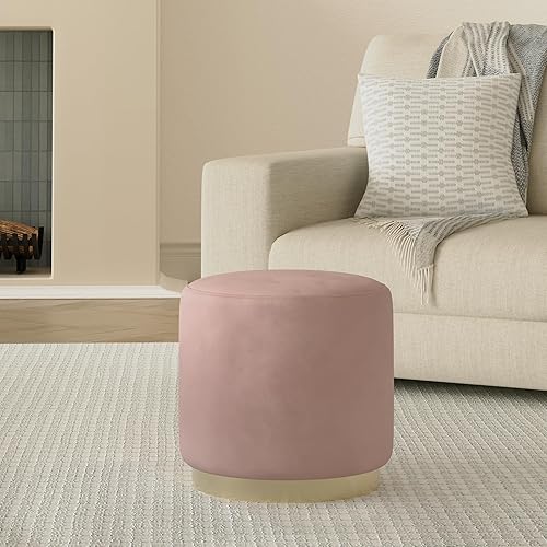 Suhu Pouf Tabouret Velours Coiffeuse Repose Pied Rond de Salon Design Chaise Moderne Siège Vintage Deco Bas en Métal Gold Rose - Nail Gallerys