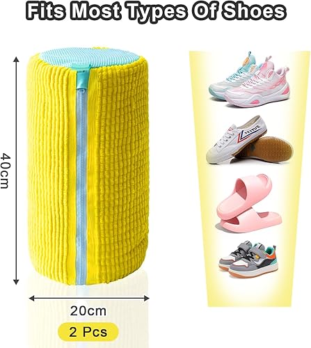 Sacs à Linge pour Chaussures 2 Pièces, JINYJIA Sac Lavage Chaussures Réutilisables, Sac à chaussures pour machine à laver Nettoyage des Peluches à 360° Portable Nettoyage efficace,Jaune - Nail Gallerys