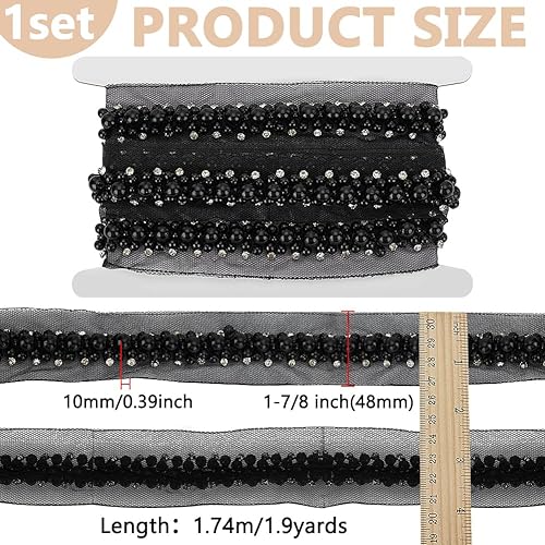 FINGERINSPIRE 1.7m Bordure en Dentelle Perlée 48mm de Large Ruban de Bordure en Dentelle Perlée Blanche Avec Perles et Strass Tissu en Maille Dentelle Perlée pour Robe de Mariée Vêtements Couture DIY - Nail Gallerys