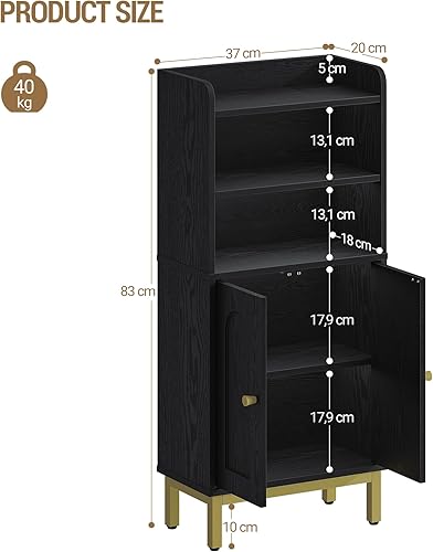 Hzuaneri Meuble de Salle de Bain, Armoire de Salle de Bain, Meuble de Rangement avec 2 Portes, avec Compartiment Ouvert, Étagères Réglables, 20 x 37 x 83 cm, Noir BC48204G - Nail Gallerys