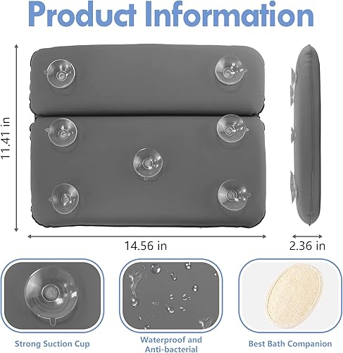 HOUT® Coussin Baignoire | Coussin de Bain Imperméable avec 7 Ventouses antidérapantes améliorées | Appuie Tête Spa & Salle de Bain | Oreiller de Baignoire de Luxe pour Jacuzzi, Baignoire et Spa(Gris) - Nail Gallerys