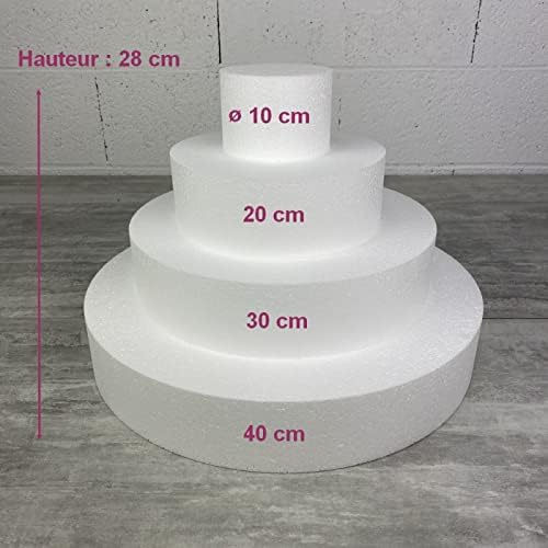 Artif Pièce montée en polystyrène 28 cm de Haut, Base 40 cm, Gateau 4 étages en Styropor Haute densité - Nail Gallerys