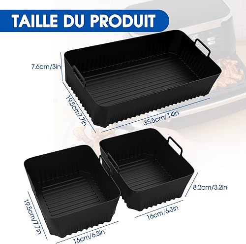 Tuocal Moule Air Fryer pour Ninja AF500EU, 3Pcs Accessoire Silicone Réutilisable Air Fryer Airfryer Pot Carrée pour 10,4 L Ninja Foodi Flex, Moule Air Fryer Ninja - Nail Gallerys