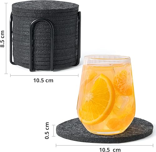 Elalove 16 Dessous de Verre Ronds en Feutre 5mm – Set avec Support Métallique Gris, Anti-Tache pour Table - Nail Gallerys