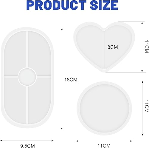 RISVOWO Moulle Silicone Resine Epoxy, 3PCS Moule Silicone Resine Epoxy Rond Cœur Ovale, Coaster Moules, Epoxy Resin Kit Complet pour Moules D'Art Bricolage Plateau de Fruits Artisanat Décoration - Nail Gallerys