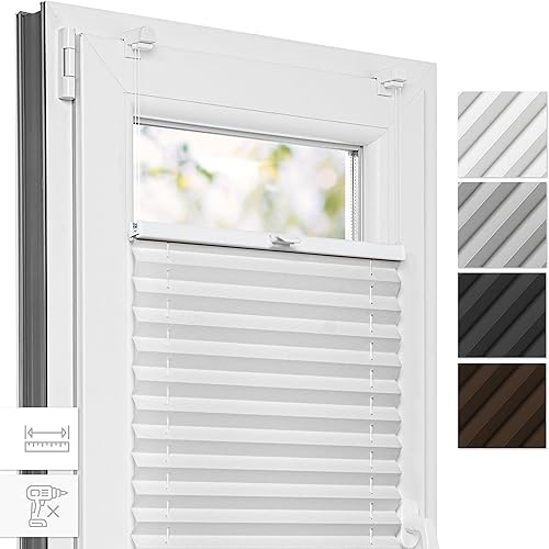 Estika Plissé sans percer, Plissé Pleine Couleur - Weiß - 60 cm x 200 cm - Pinces résistantes à la Rupture, Plissé klemmfix, Stores à enroulement pour fenêtres sans percer - Nail Gallerys