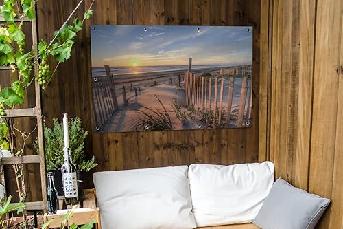 Poster Exterieur Plage - Mer - Dune - Coucher de Soleil - Paysage Decoration Murale 120x80 cm Résistant aux intempéries/Soleil - Nail Gallerys