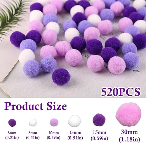 Prmape Pompons Loisirs Creatifs 520 Pièces Mini Pompons Violette, 10~30mm Pompom Loisir Creatif, Craft Pompons Petit Pompons pour DIY Loisirs CrÉAtifs Et Artisanat Fabrication - Nail Gallerys