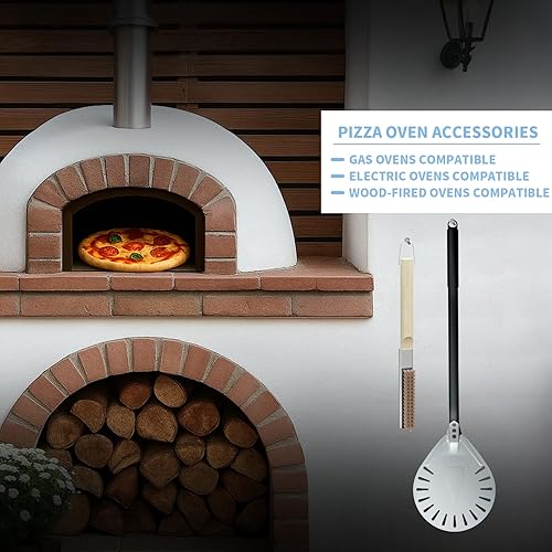 iklestar 4PCS Accessoires pour four à pizza, Pelle a pizza perforée de 30 cm, Peau à pizza en aluminium de 83cm avec un long manche, Outil de nettoyage de la pierre du four - Nail Gallerys