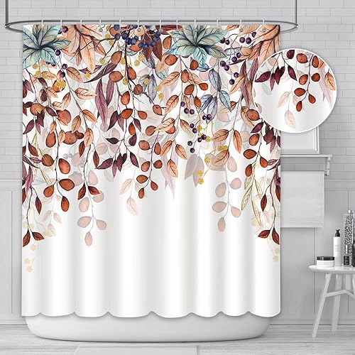 AIBIIN Rideau de douche motif feuilles d'automne à suspendre 180 x 180 cm avec feuilles d'eucalyptus et baies d'eucalyptus pour salle de bain lavable imperméable durable en polyester avec 12 crochets - Nail Gallerys
