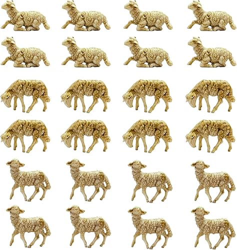 Gesar art in progress - Lot de 24 Moutons Beiges Miniatures 4 cm - Résine - Animaux Moutons Assortis - Crèche Décorations - Animaux Crèche - Paysage de Noël - Nail Gallerys