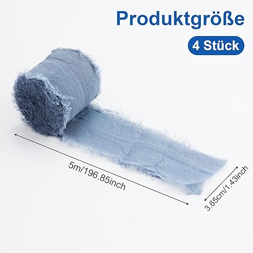 Lot de 4 rubans en mousseline de soie gris bleu pour mariage, cadeau, festival, emballage cadeau, bouquet de fleurs - Nail Gallerys