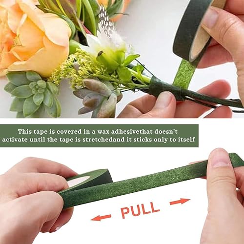 KUMSODE Lot de 6 Ruban de Fleuriste - Vert Foncé Rouleaux de Ruban Adhésif en Papier Floral Rubans de Fleuriste Bande de Fleur pour Bouquets de Fleurs pour Travaux Manuels - Nail Gallerys