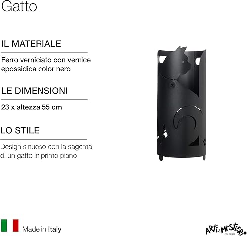 Arti & Mestieri Porte-parapluies en Fer Couleur Noir – Ligne Chats, Métal, 23 x 55 cm - Nail Gallerys