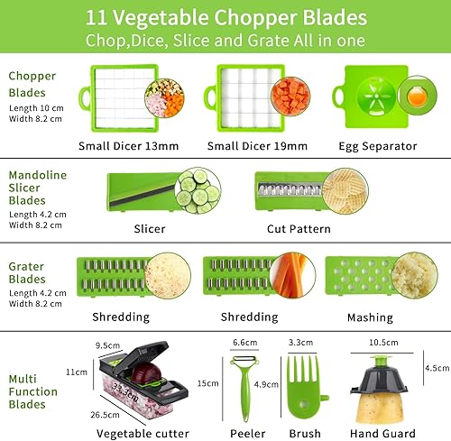 VacFreKep Hachoir à légumes, hachoir à oignons Pro, hachoir multifonctionnel 14 en 1, coupe-légumes de cuisine, hachoir à légumes avec 8 lames, hachoir à carottes et à l'ail avec récipient - Nail Gallerys