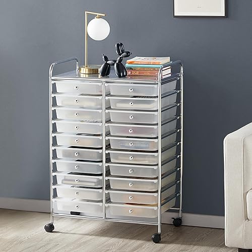 Yaheetech Chariot de Rangement avec 20 Tiroirs Blanc Tour/Meuble de Rangement à roulettes pour Salle de Bain Bureau Cuisine Salon de Beauté 62,5 x 36 x 91 cm - Nail Gallerys
