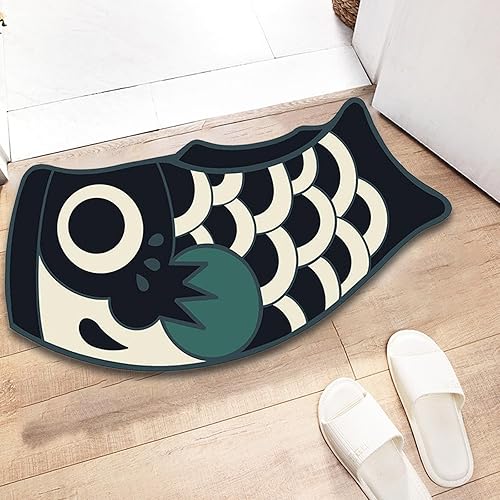 Sharplace Tapis d'extérieur Japonais Koi, paillasson en Forme de Poisson, Confortable, décoratif, antidérapant, pour Bain, Bienvenue pour Couloir, Porche et, Noir 37cmx70cm - Nail Gallerys