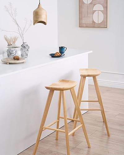Ensemble de 2 Tabourets de Bar en Bois d'Hévéa Style Rétro Cuisine Salle à Manger Marron Clair Cando - Nail Gallerys
