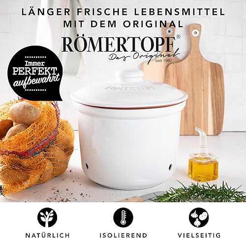 Römertopf Maxi Plus Pot fraîcheur en céramique 5,5 l – Argile respirante pour garder les légumes frais plus longtemps – Circulation de l'air idéale – Blanc - Nail Gallerys