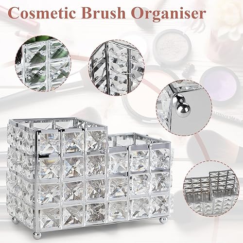 efuturetime Rangement Pinceaux Maquillage en Cristal, Pot Pinceau Maquillage Vintage Argent, Rangement Coiffeuse, Rangement Brosse a Cheveux, Boite Rangement Maquillage - Nail Gallerys