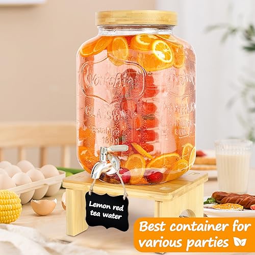 Distributeur de boisson de 7,6 l avec support en verre avec robinet en acier inoxydable massif pour jus glacés, eau, boissons faites maison, fêtes, mariages - Nail Gallerys