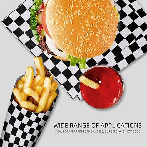 100 Pièces Papier Emballage Alimentaire, Papier Ciré à Carreaux Noir, Papier Alimentaire Cire pour Burgers et Snacks, Résistant à la Graisse - Nail Gallerys