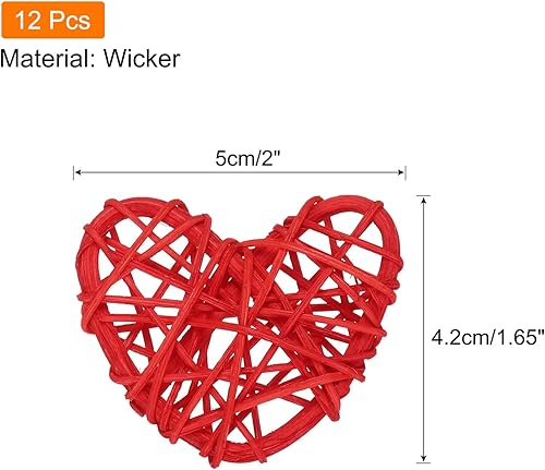 sourcing map 12pcs Coeur Forme Rotin Boule Vase Remplissage Naturel Rotin pour Saint Valentin Jour Décoration Mariage Maison Décoration Rouge 2 in - Nail Gallerys