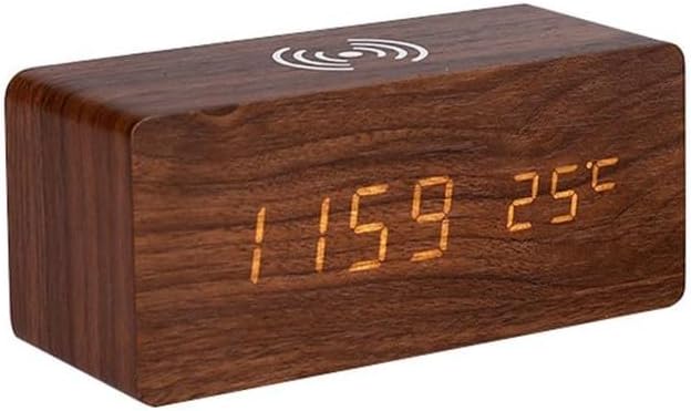 INF Recharge sans Fil en Bois réveil numérique Bureau Horloge LED pour Chambre Table de Chevet Bureau Couleur Marron foncé - Nail Gallerys