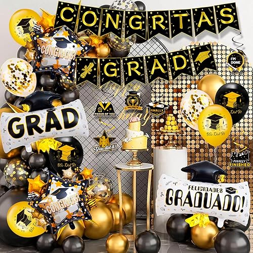 Décorations de Fête de Remise de Diplôme, 37 Pcs Ensemble de Décoration de Remise de Diplôme 2025 - Ballon de Remise de Diplôme Bannière Toile de Fond Nappe etc Graduation Decoration - Nail Gallerys